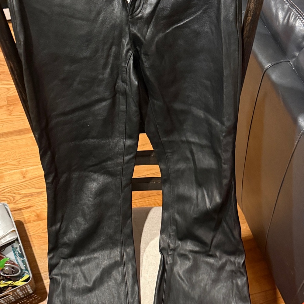 INC International Concepts Black Faux Leather Flare Pants